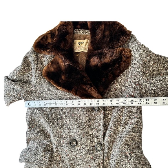 Vintage 60s 70s Mark V Tweed Alpaca Blend Over Coat Faux Fur Collar Sz S - Picture 5 of 10